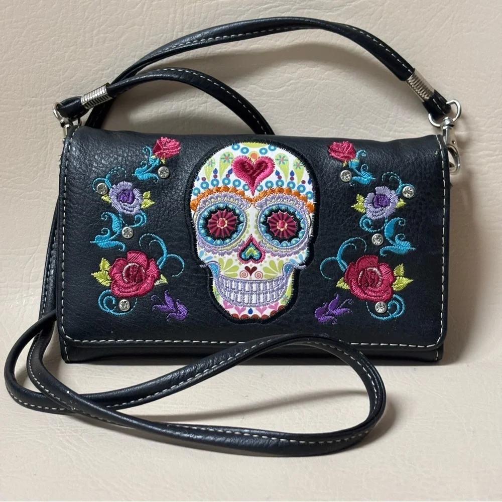 Sugar Skull Day of the Dead Crossbody Bag - Picture 2 of 5